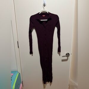 STAUD Ribbed Button-Down Maxi Dress in Plum